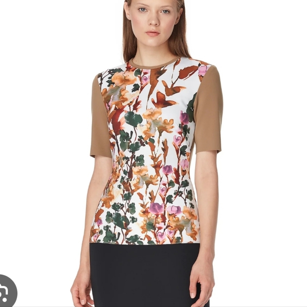 Marie Saint Pierre fitted floral front top Sz XS ( Black trim)